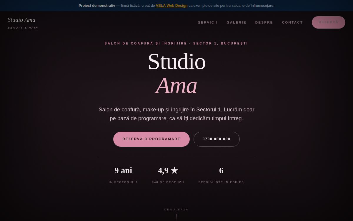Pagina demonstrativă pentru salonul Studio Ama